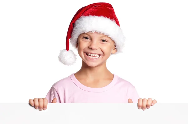 Kleine jongen in Kerstman hoed — Stockfoto