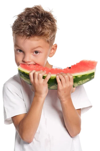 Pojke med vattenmelon — Stockfoto