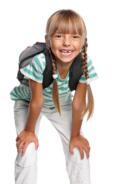 Kleines Mädchen mit Rucksack — Stockfoto