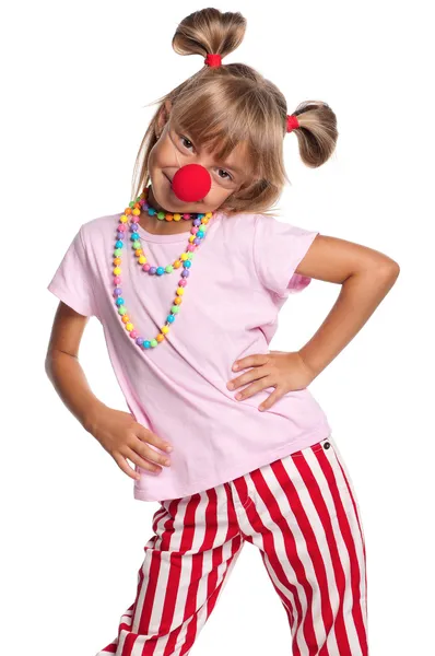 Ragazzina con naso da clown — Foto Stock