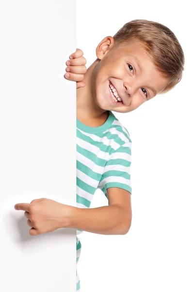 Little boy with white blank — Stock Photo, Image