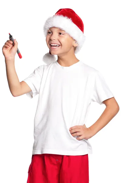 Petit garçon en chapeau de Père Noël — Photo