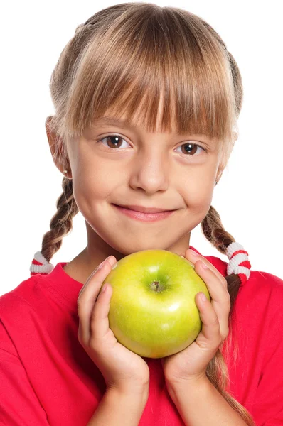 Liten flicka med äpple — Stockfoto