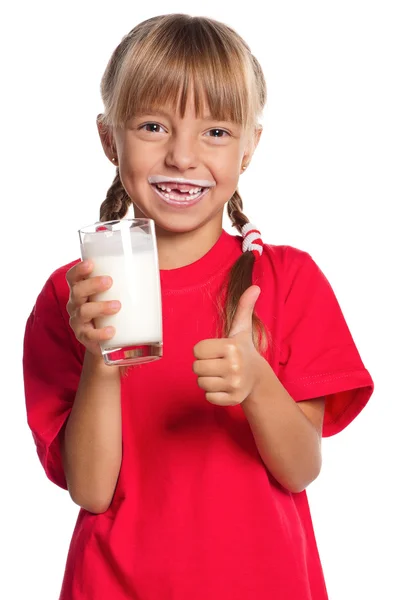 Niña con vaso de leche — Foto de Stock