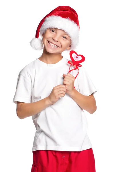 Ragazzo in cappello Babbo Natale — Foto Stock