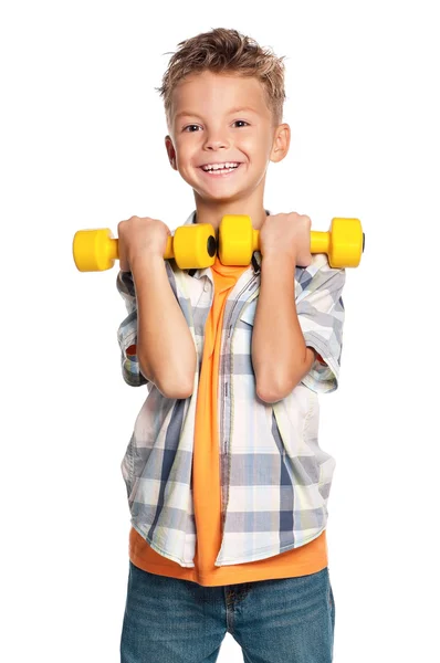 Kleine jongen met halters — Stockfoto