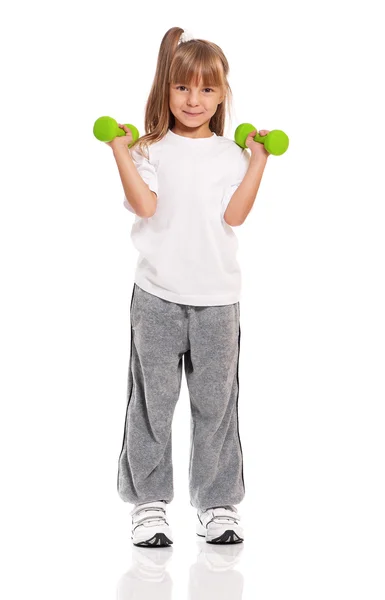 Kislány a súlyzó — Stock Fotó