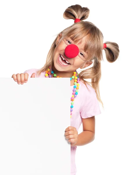 Menina com nariz de palhaço — Fotografia de Stock