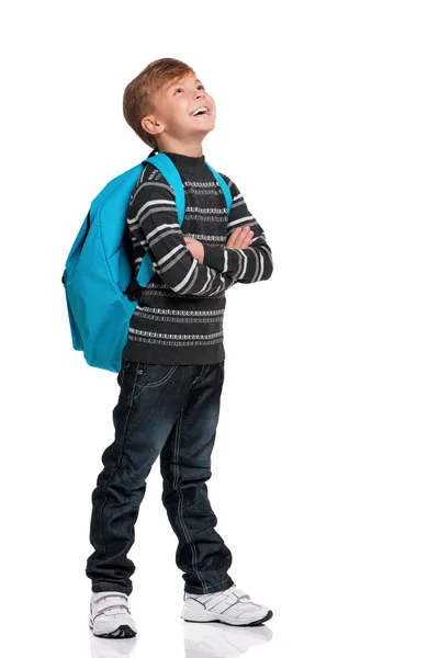 Menino com mochila — Fotografia de Stock