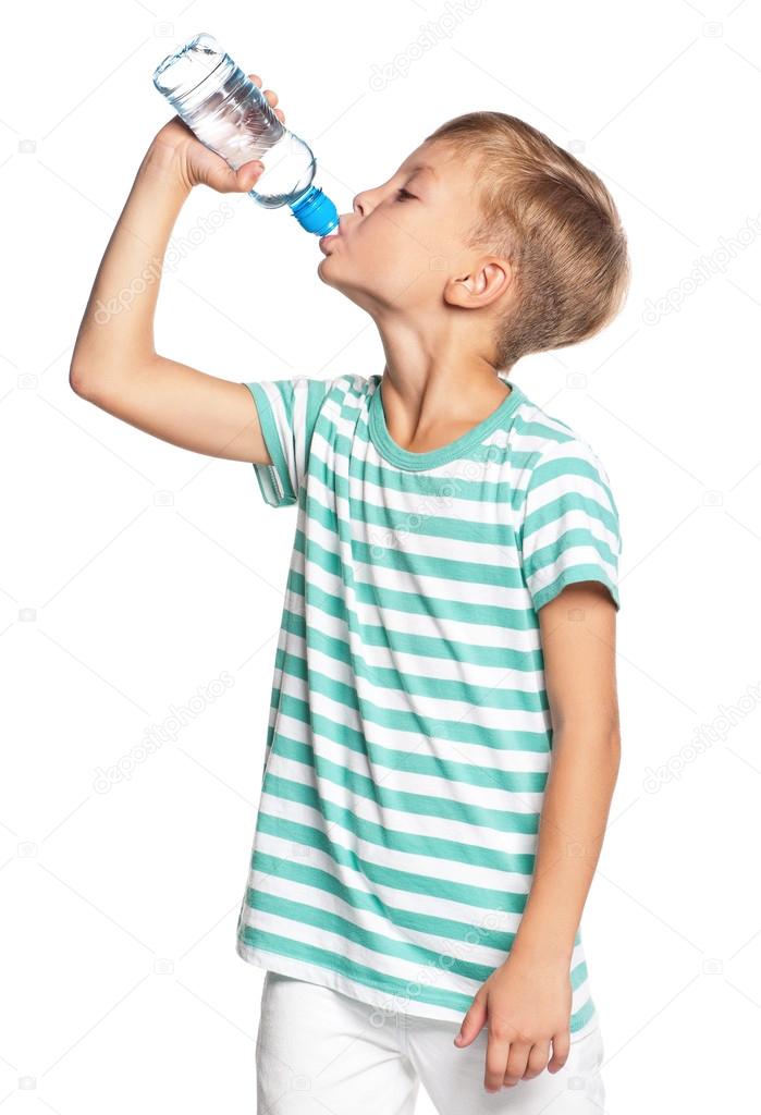 Boy with bottle of water