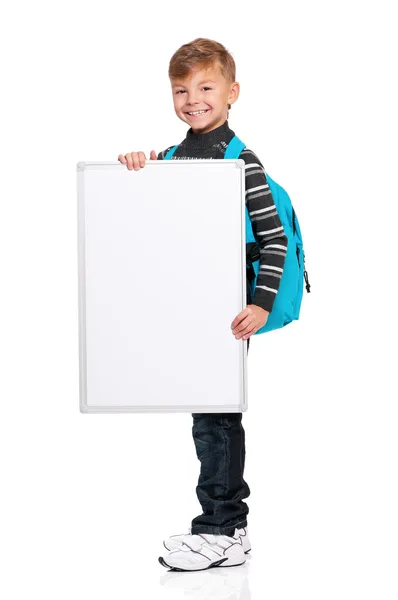 Boy with white board — Stock Photo, Image