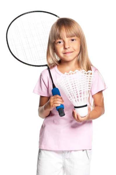 Liten flicka spela badminton — Stockfoto
