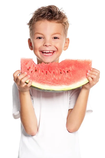 Junge mit Wassermelone — Stockfoto