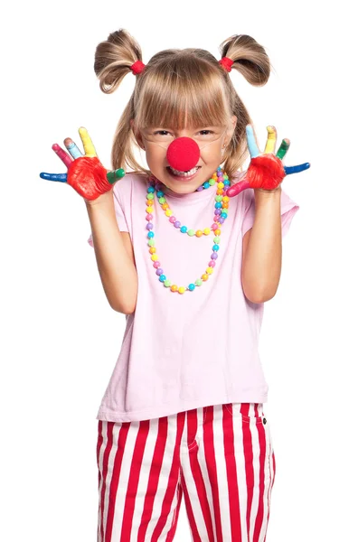Ragazzina con naso da clown — Foto Stock