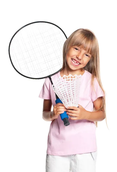 Liten flicka spela badminton — Stockfoto