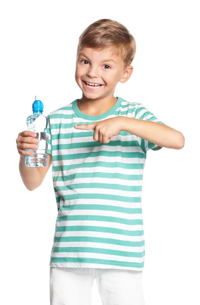 Jongen met fles water — Stockfoto