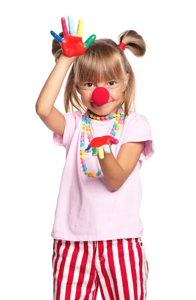 Niña con nariz de payaso — Stockfoto