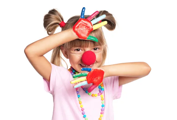 Niña con nariz de payaso — Foto de Stock