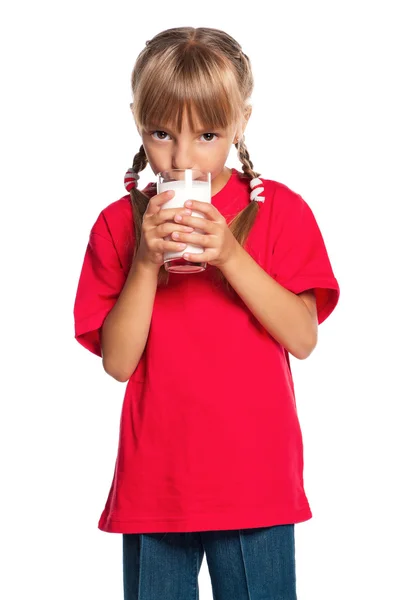 Menina com copo de leite — Fotografia de Stock