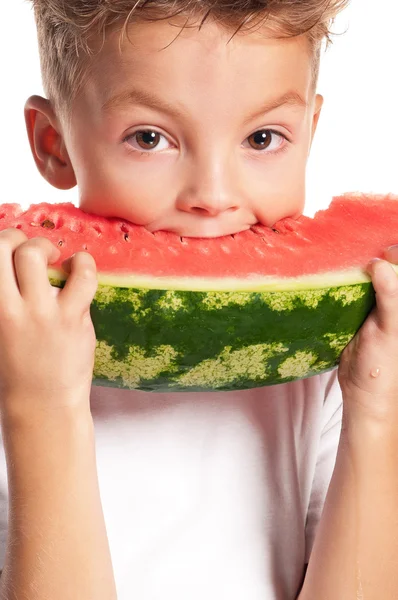 Jongen met watermeloen — Stockfoto