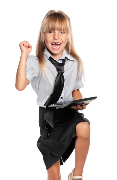 Little girl with calculator — Stock Photo, Image