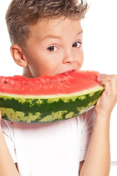 Pojke med vattenmelon — Stockfoto