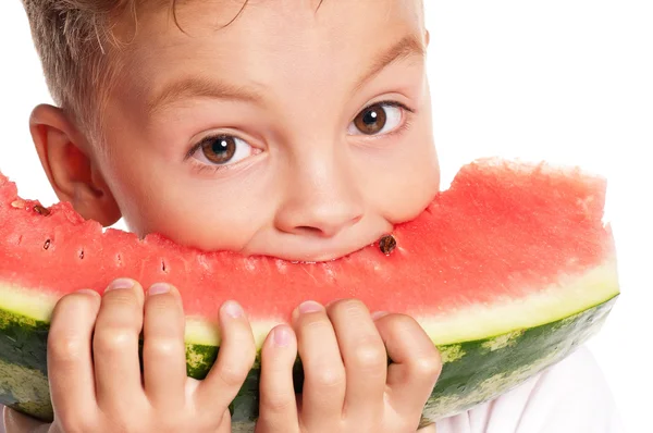 Pojke med vattenmelon — Stockfoto