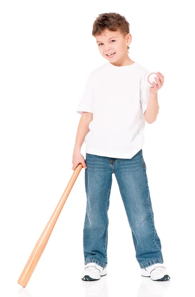 Menino com morcego de beisebol — Fotografia de Stock