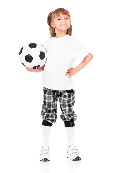 Niña con pelota de fútbol — Foto de Stock