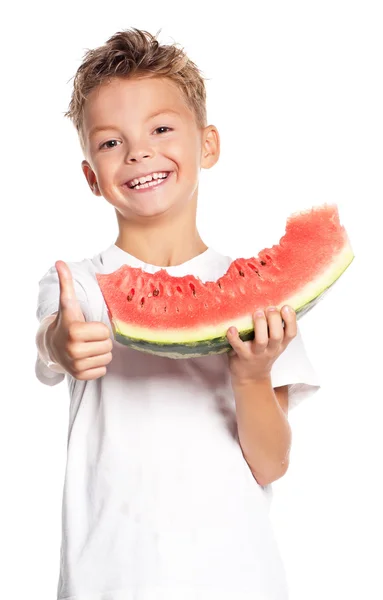 Pojke med vattenmelon — Stockfoto