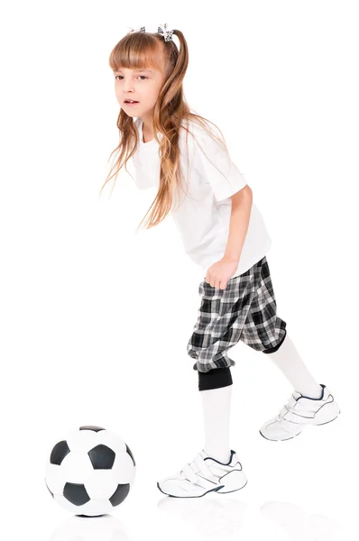 Niña con pelota de fútbol — Foto de Stock