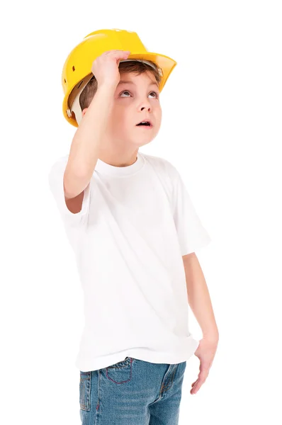 Niño en sombrero duro — Foto de Stock