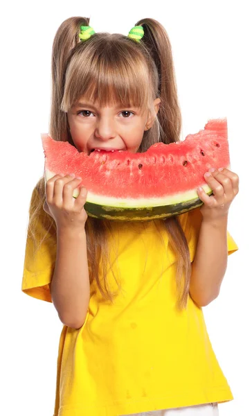 Liten flicka med vattenmelon — Stockfoto