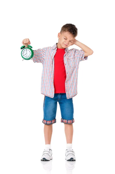 알람 시계와 소년 — 스톡 사진