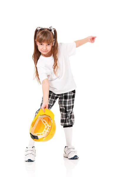 Girl with hard hat — Stock Photo, Image