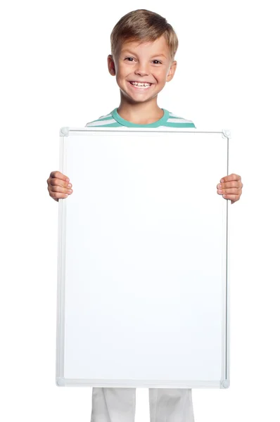 Little boy with white blank — Stock Photo, Image