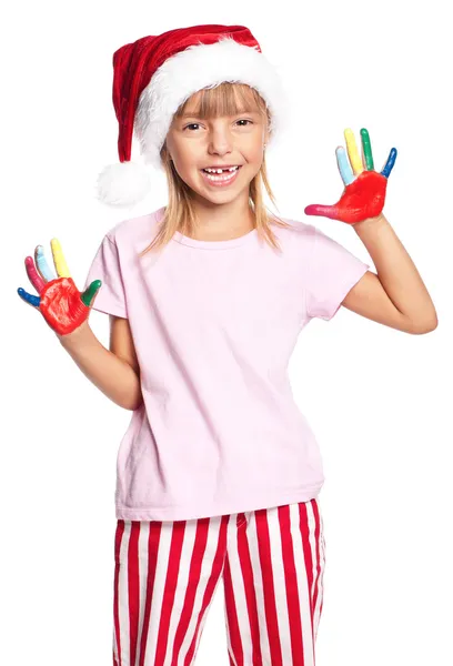 Petite fille en chapeau de Père Noël — Photo