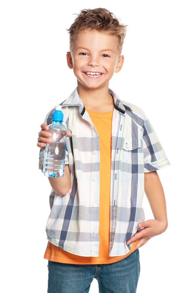 Menino com garrafa de água — Fotografia de Stock