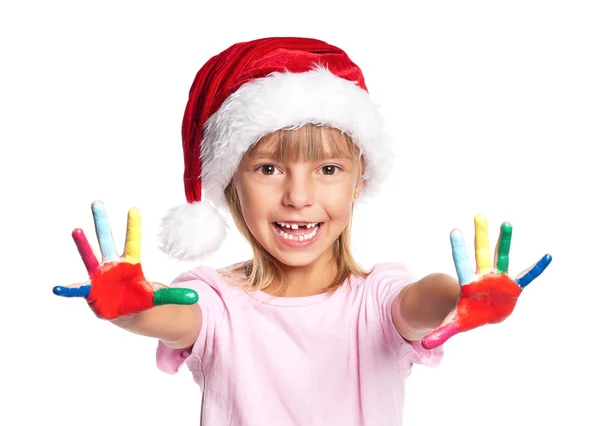 Petite fille en chapeau de Père Noël — Photo