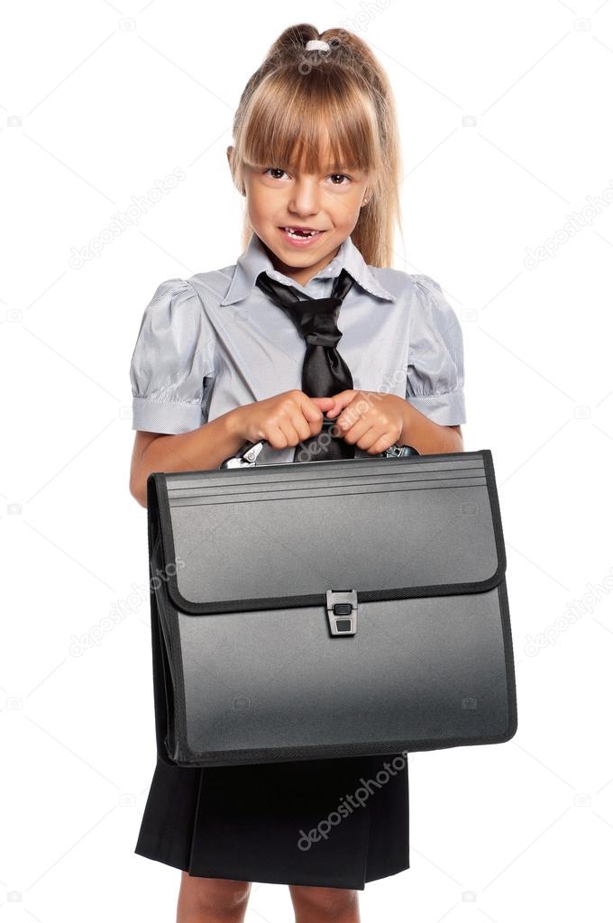 Little girl with briefcase — Stock Photo © VaLiza 36620227