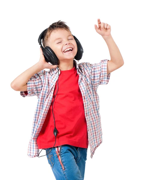 Niño feliz con auriculares — Foto de Stock