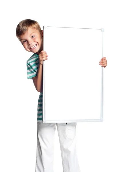 Little boy with white blank — Stock Photo, Image