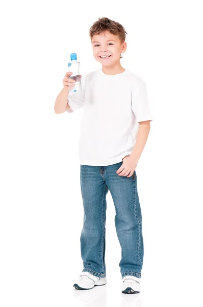 Menino com garrafa de água — Fotografia de Stock
