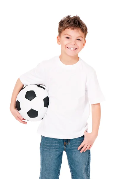 Junge mit Fußballball — Stockfoto