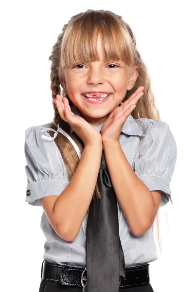 Klein meisje in schooluniform — Stockfoto