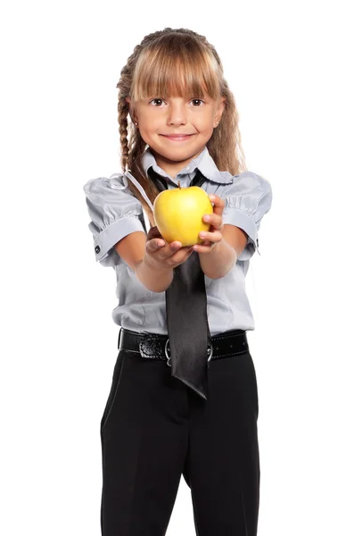 Flicka med äpple — Stockfoto