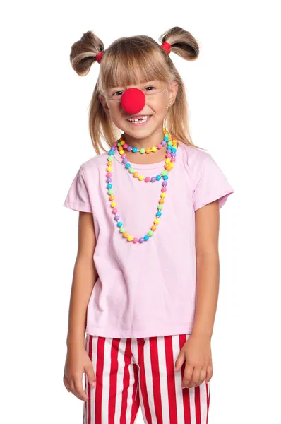 Holčička s nos klaun — Stock fotografie