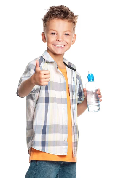 Jongen met fles water — Stockfoto