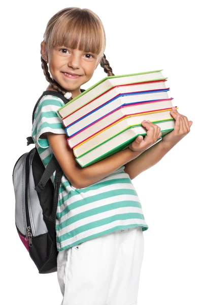 Petite fille avec des livres — Photo