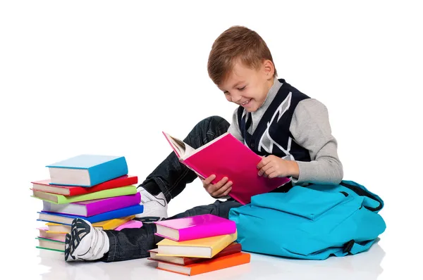 Jongen met boeken — Stockfoto